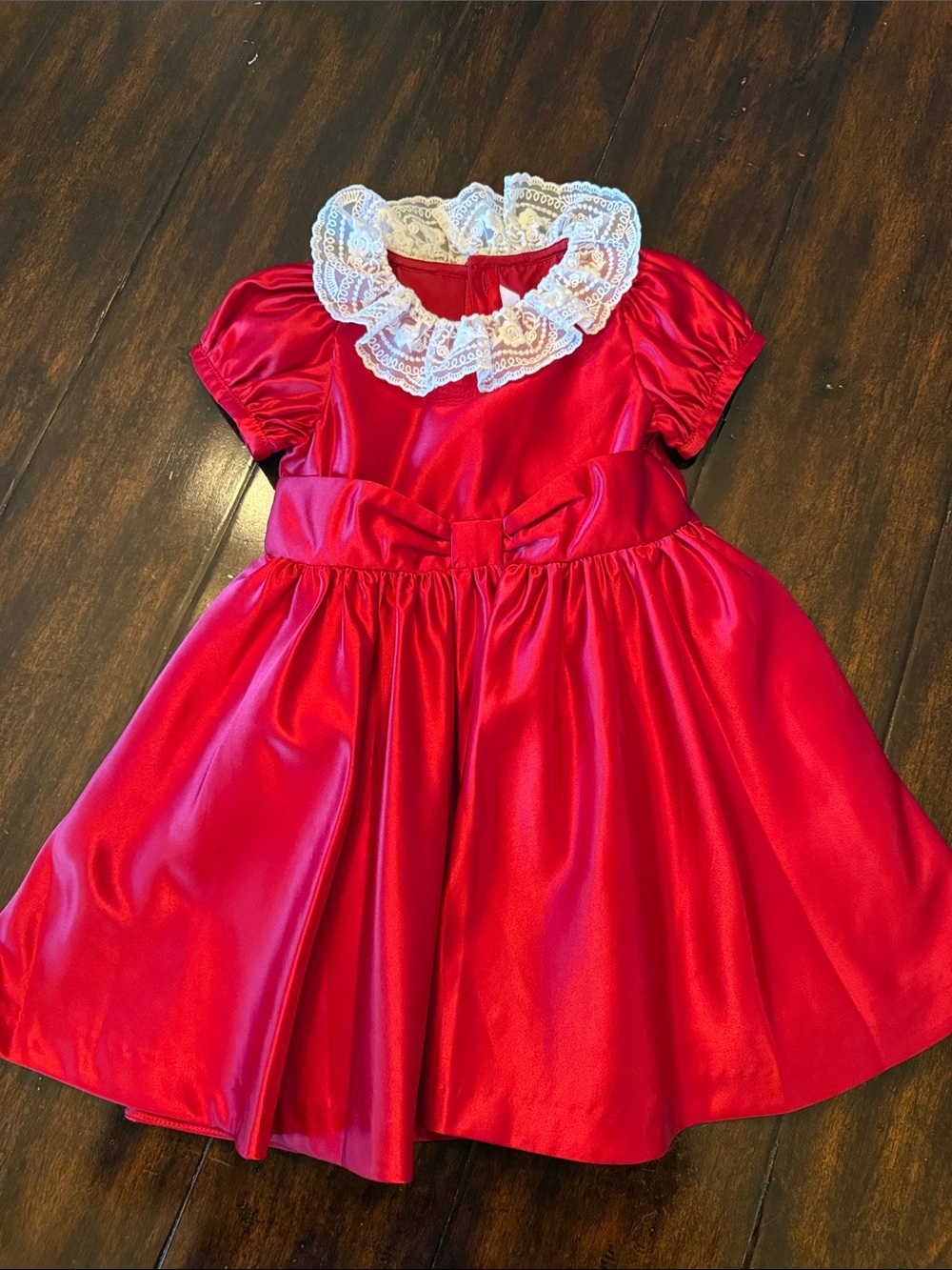 American Girl Red Satin Dress with White Lace Collar and Headband